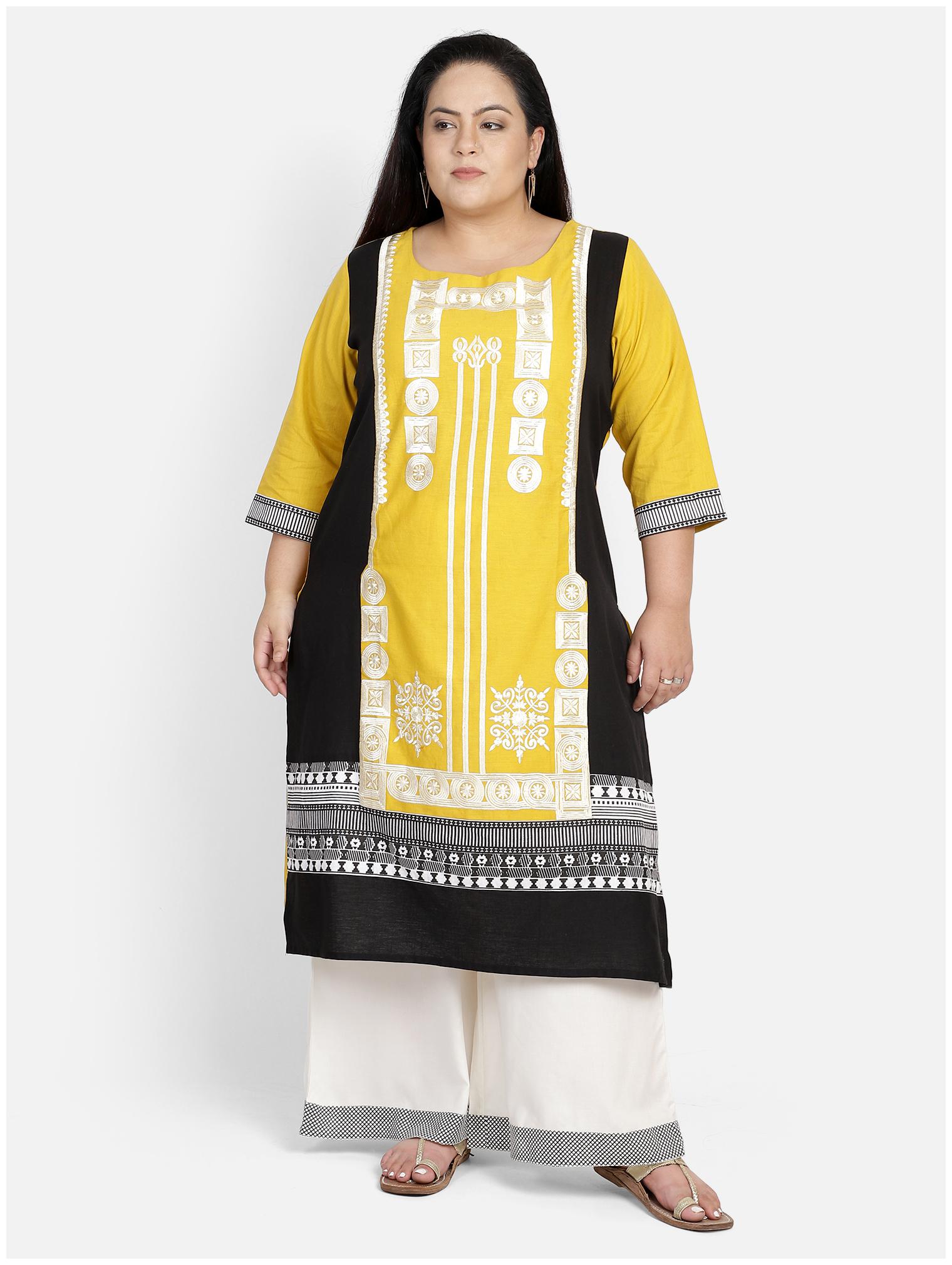 

Bani Women Women Yellow Embroidered Straight Kurti