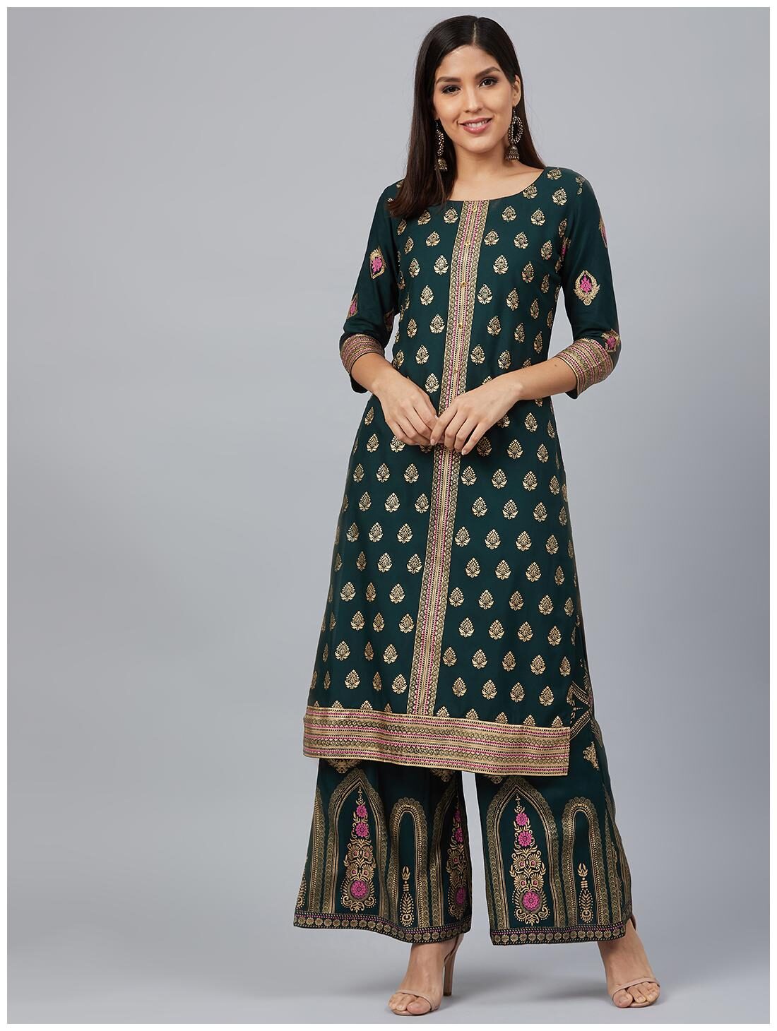 

Bani Women Women Green Ethnic Motifs Straight Kurta With Palazzo