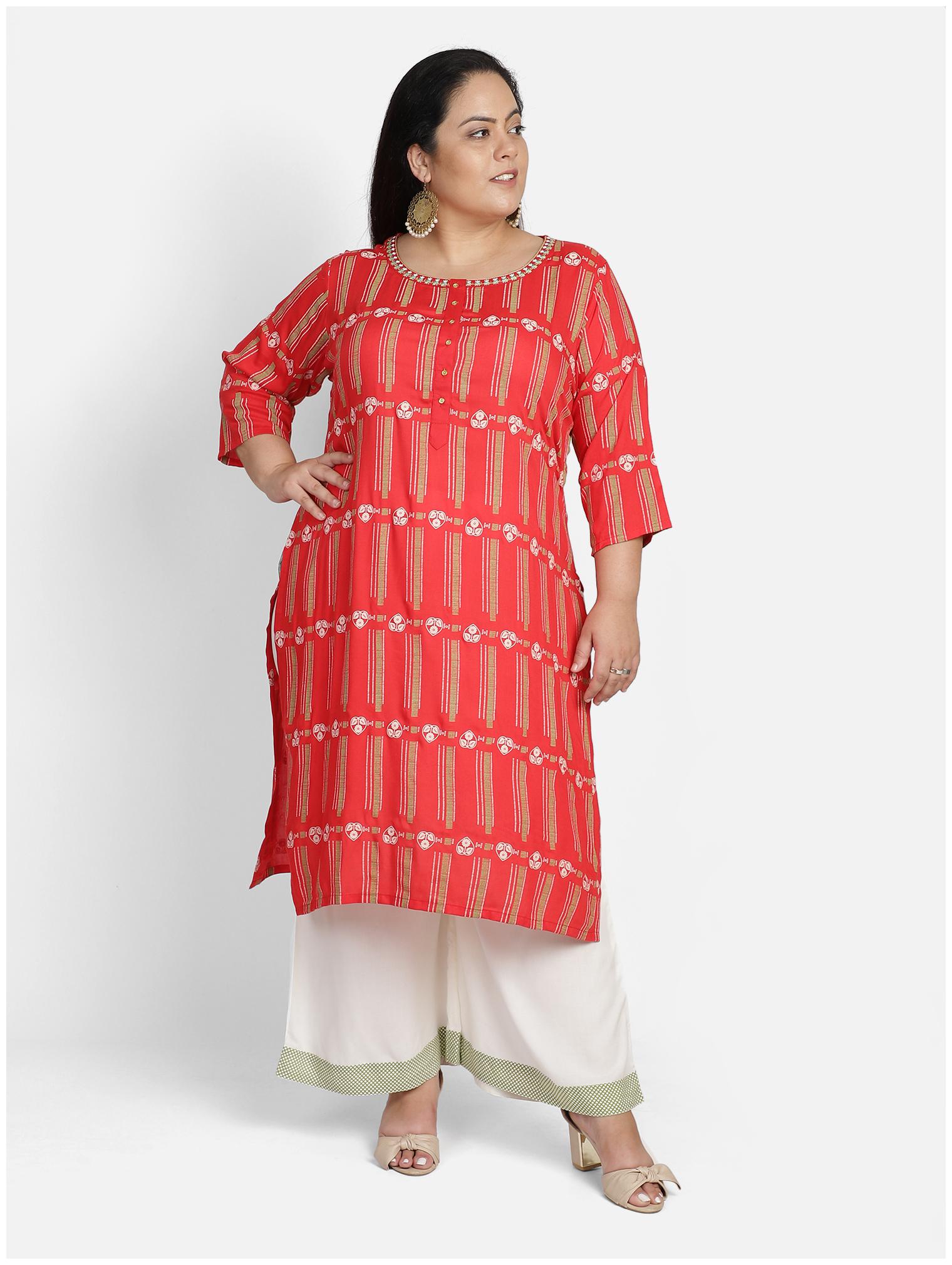 

Bani Women Women Red Printed Straight Kurti