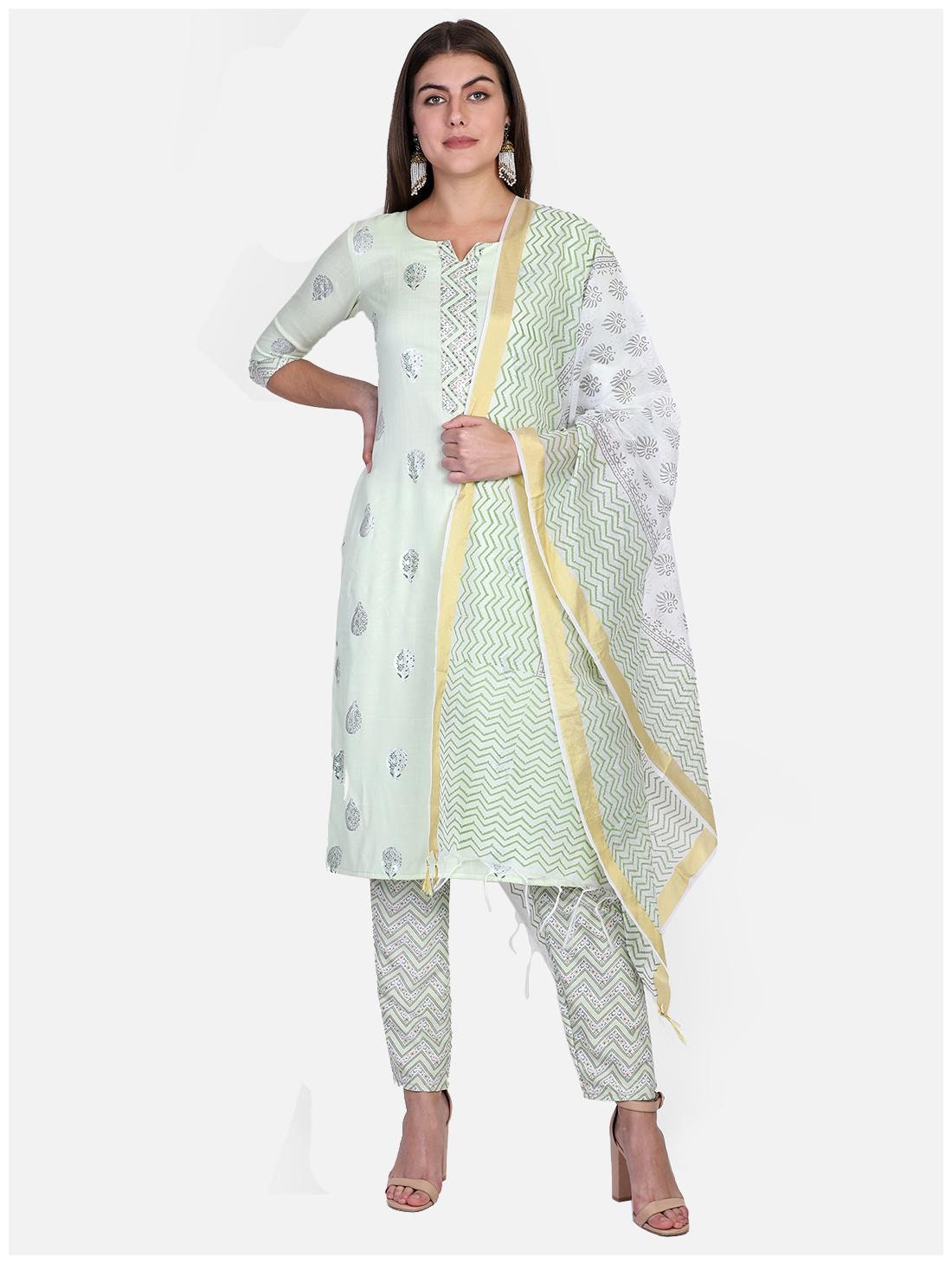 

Bani Women Women Green Printed Straight Kurta With Pants And Dupatta