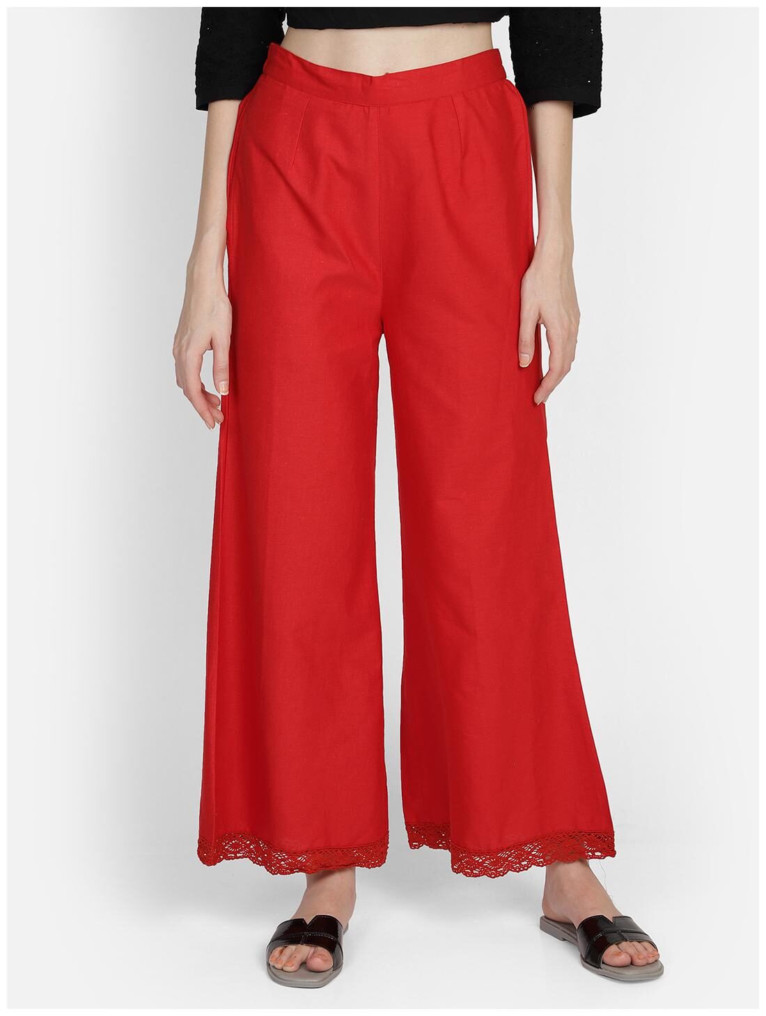 

Bani Women Red Solid Flared Palazzo