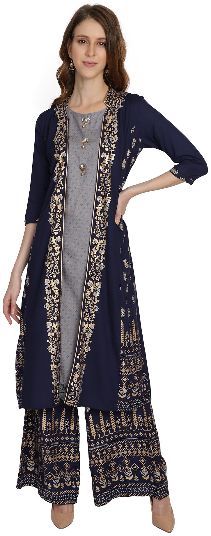 

Bani Women Women Navy Blue Printed Straight Kurta With Palazzo