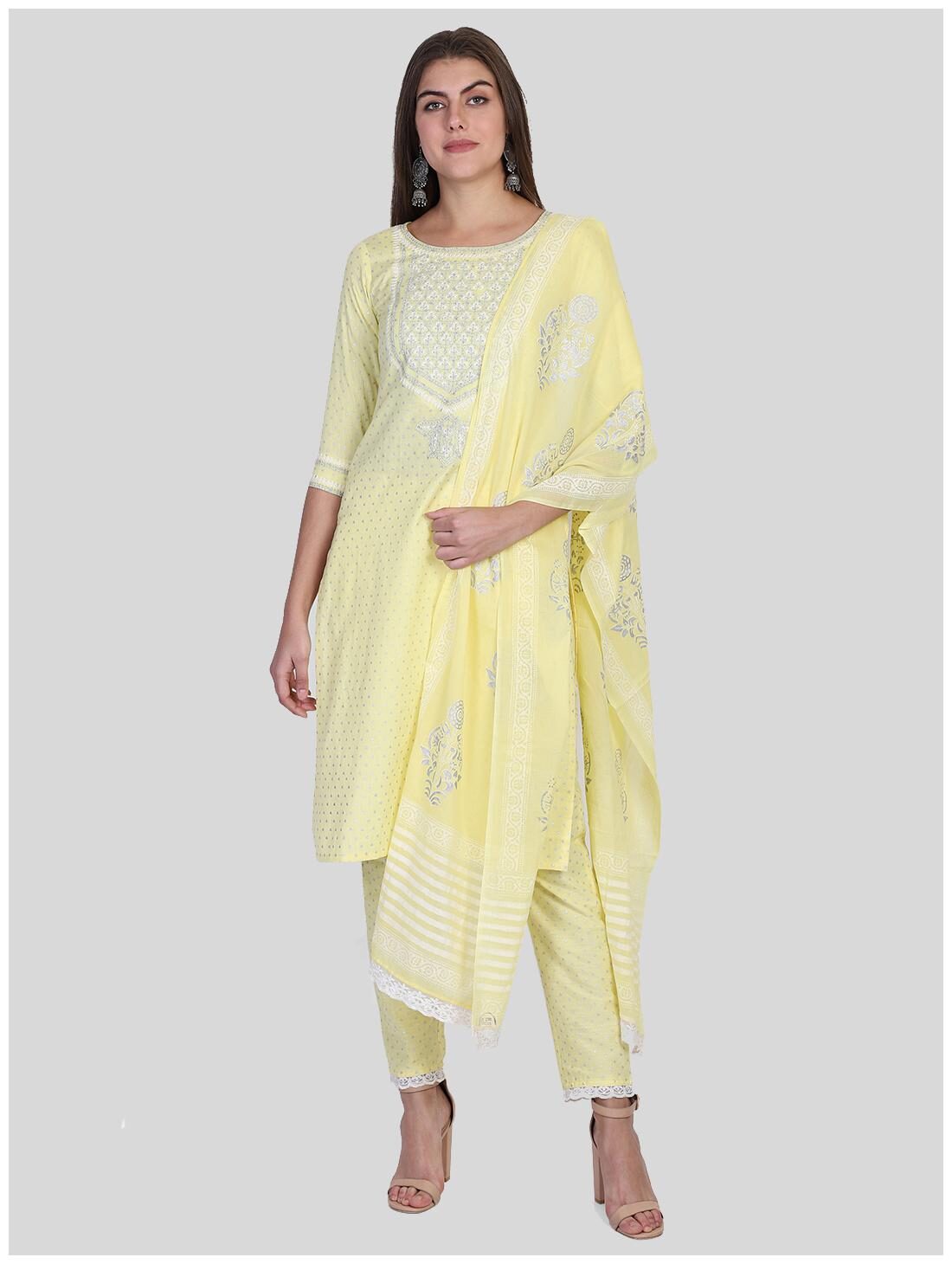 

Bani Women Viscose Rayon Embroidered Kurta And Pant With Dupatta Set For Women (Yellow)