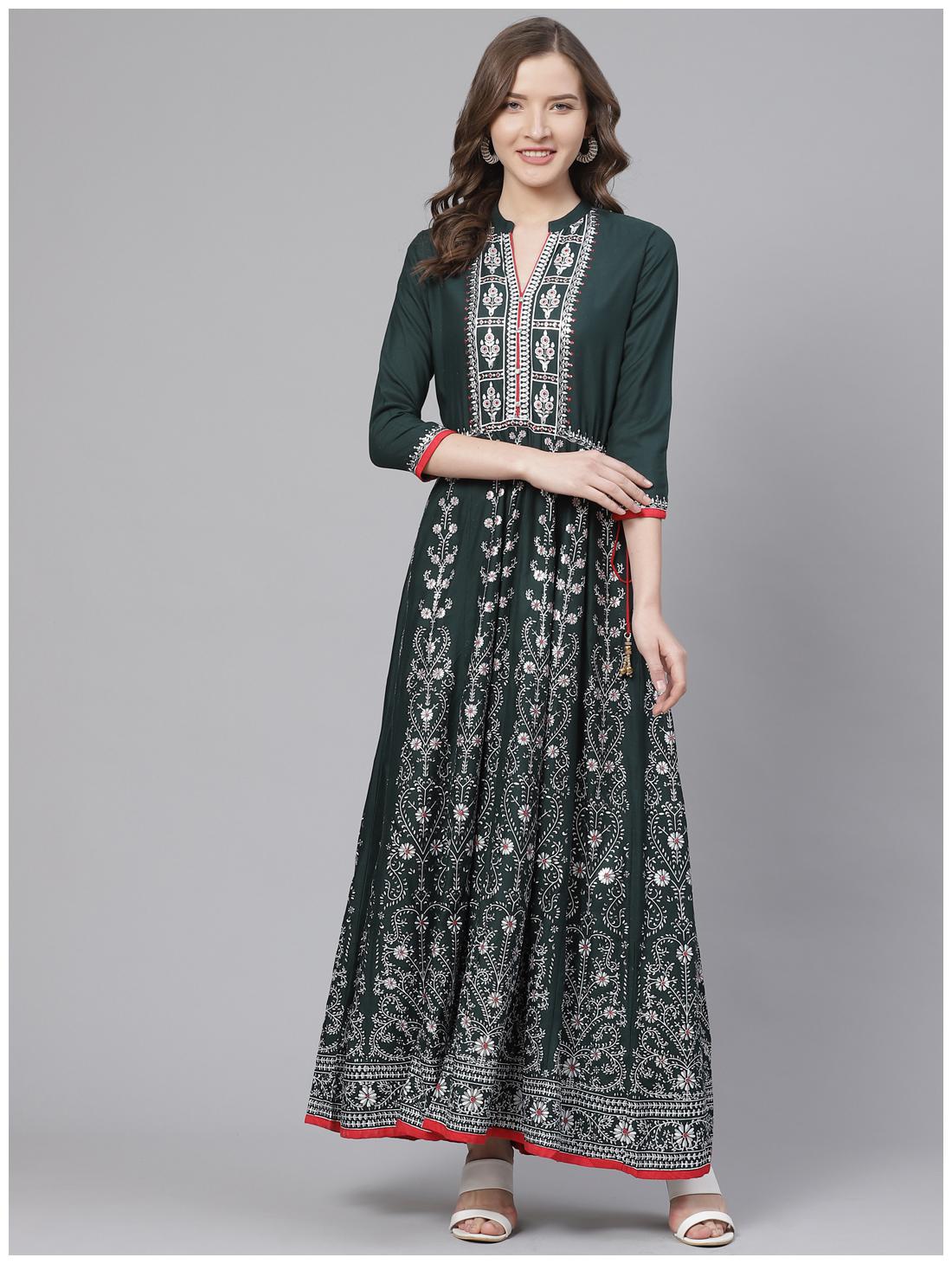 

Bani Women Viscose Rayon Printed Stitched Dress Gown For Women (Green)