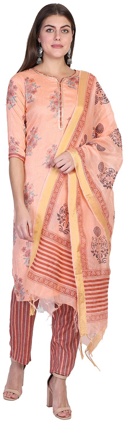 

Bani Women Women Peach Floral Straight Kurta With Pants And Dupatta