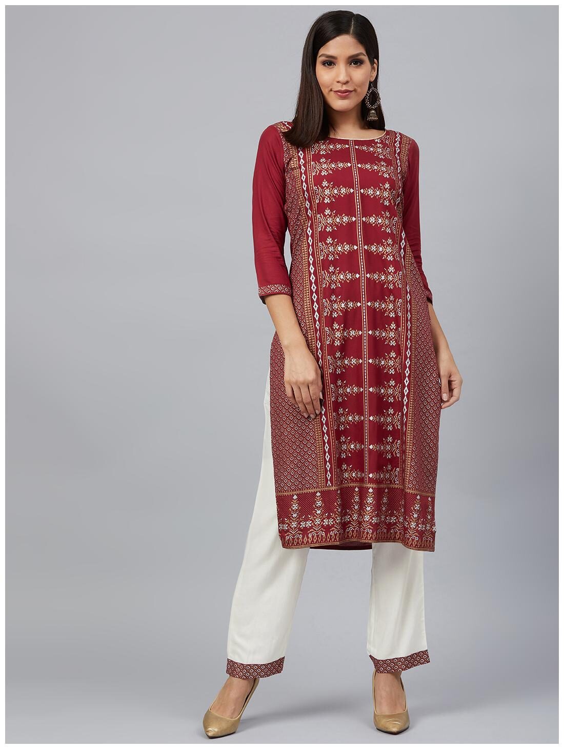 

Bani Women Women Maroon Printed Straight Kurta With Pants