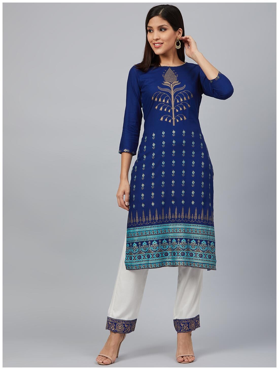 

Bani Women Women Blue Floral Straight Kurta With Pants