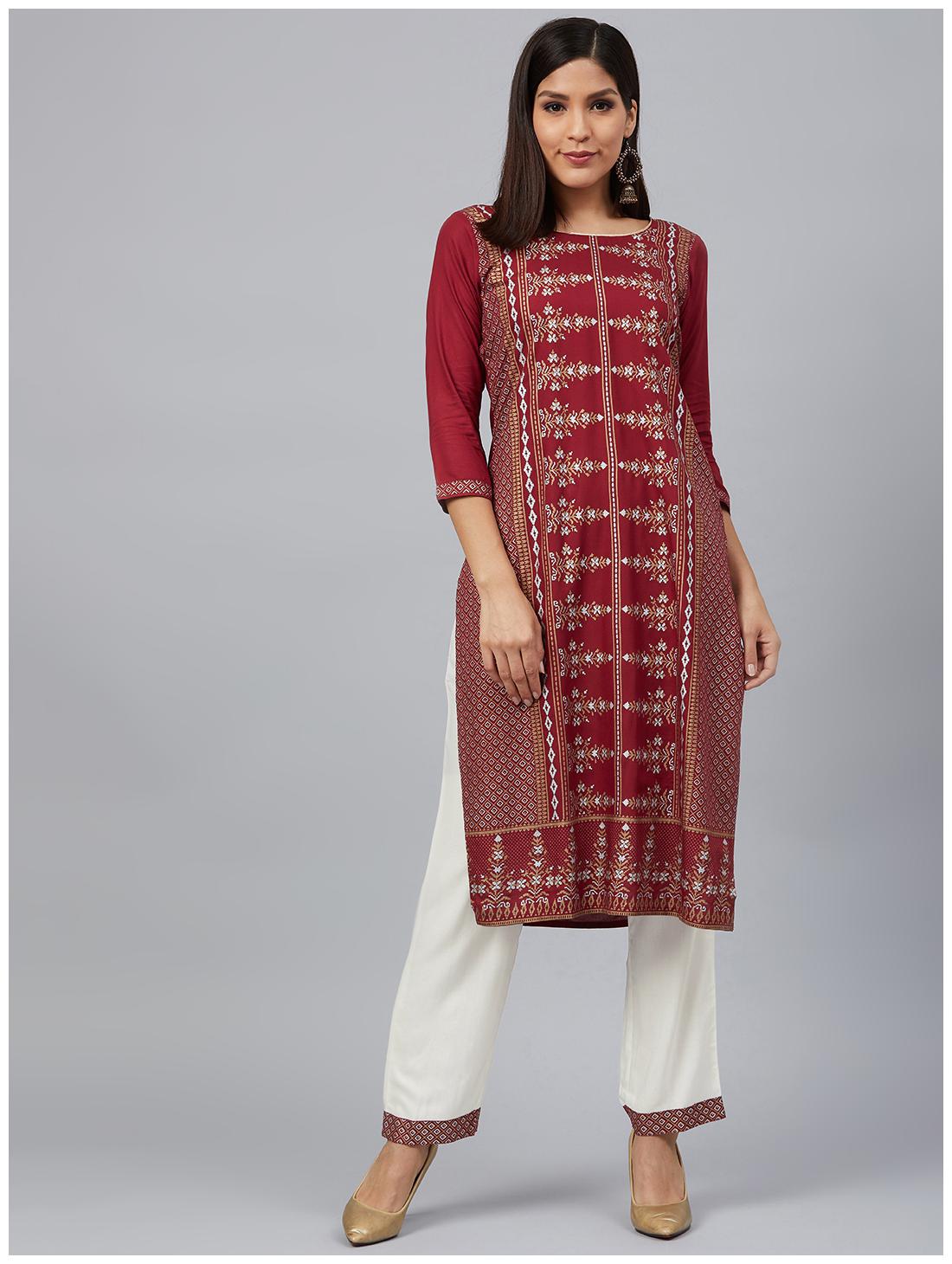 

Bani Women Women Maroon Printed Straight Kurta With Pants
