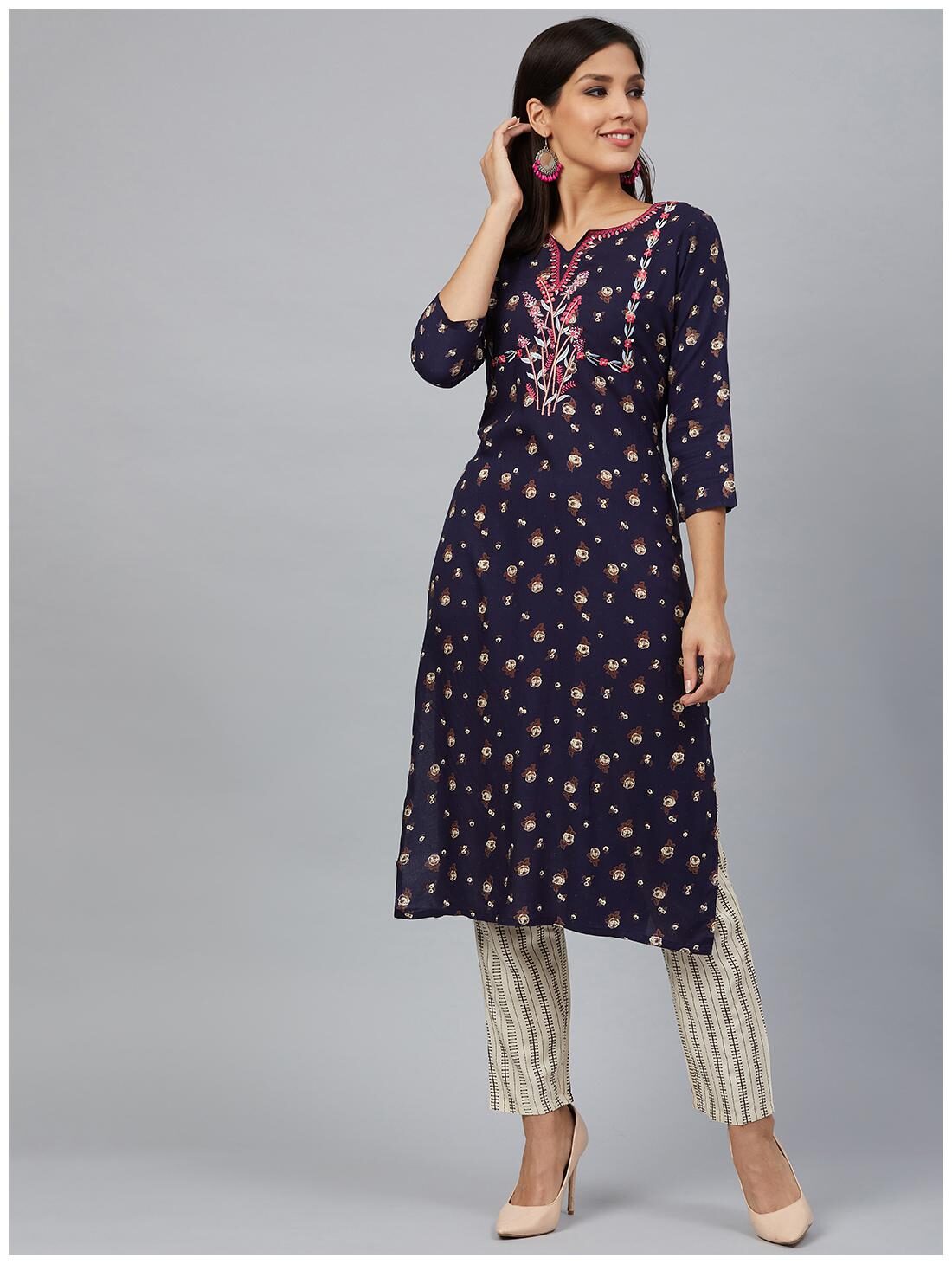 

Bani Women Viscose Rayon Embroidered Navy Blue Kurta With Pants