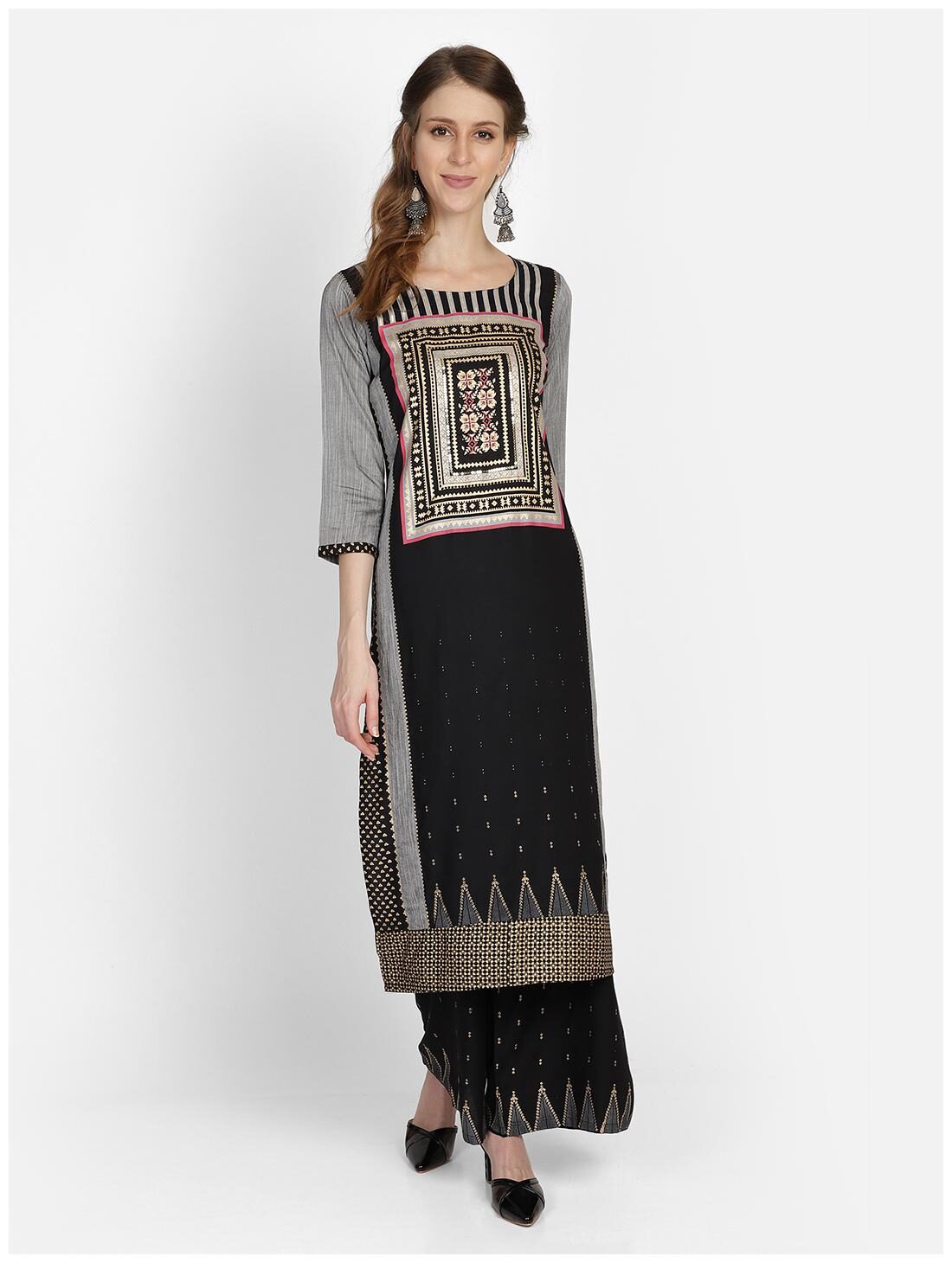 

Bani Women Women Grey Printed Straight Kurta With Palazzo