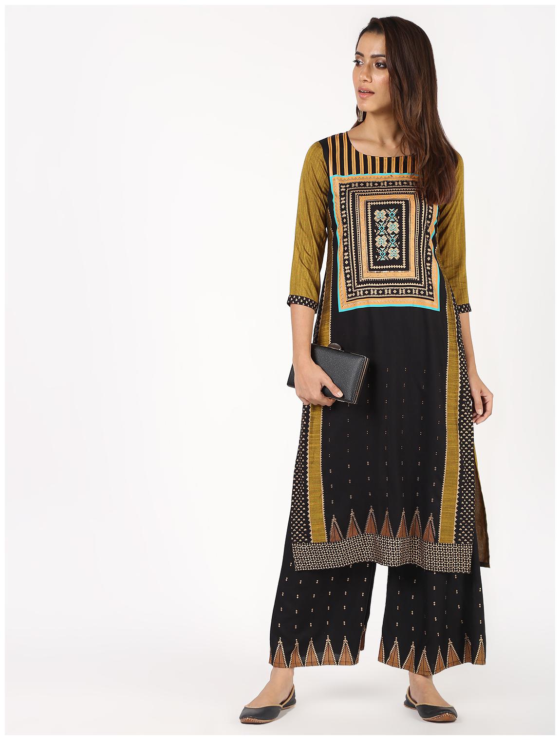 

Bani Women Women Yellow Printed Straight Kurta With Palazzo