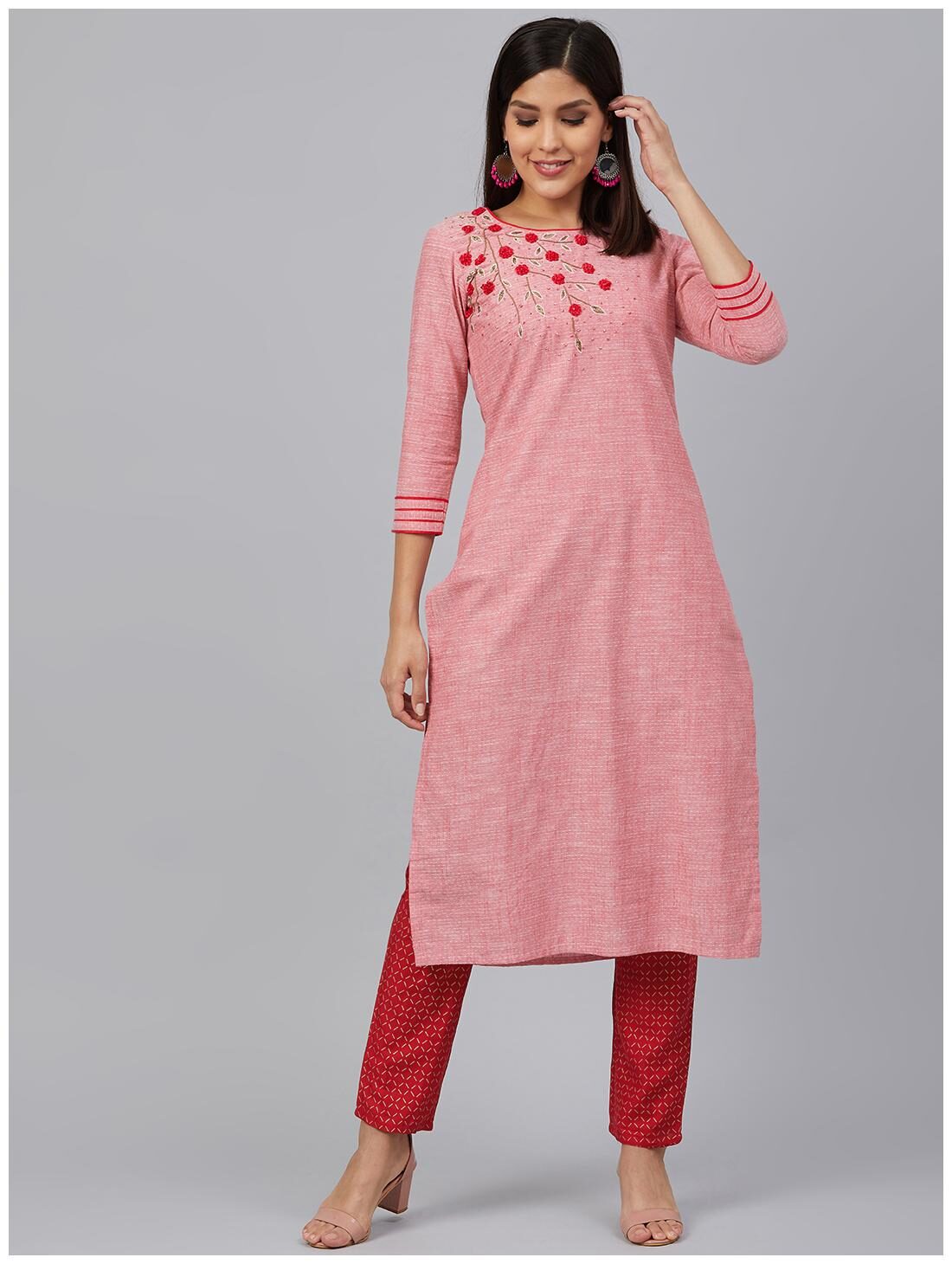 

Bani Women Women Pink Floral Straight Kurta With Pants