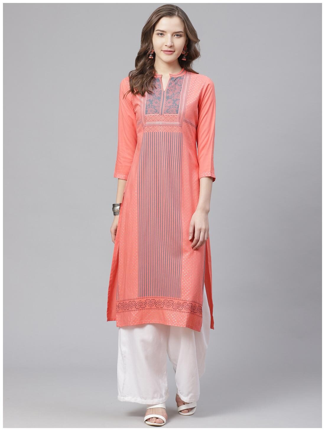 

Bani Women Women Pink Floral Straight Kurti