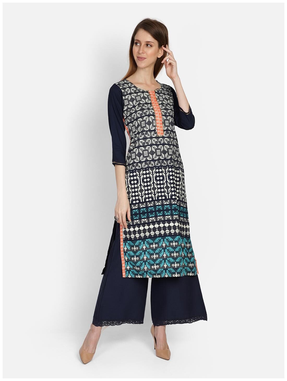 

Bani Women Women Blue Geometric Straight Kurti