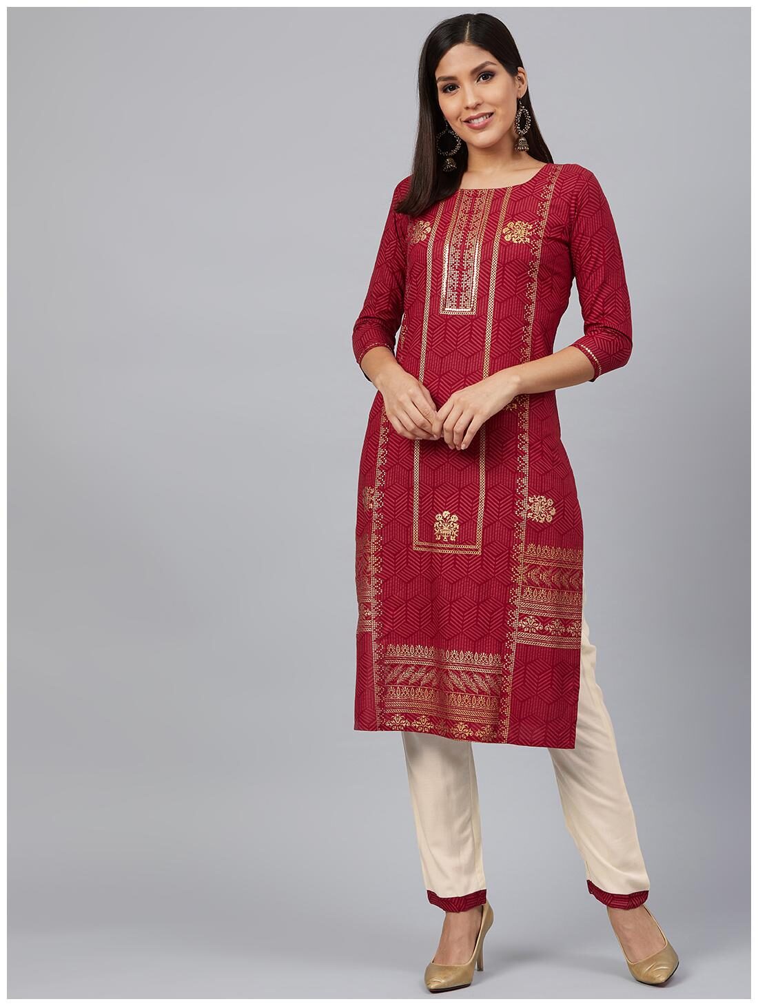 

Bani Women Women Maroon Floral Straight Kurta With Pants