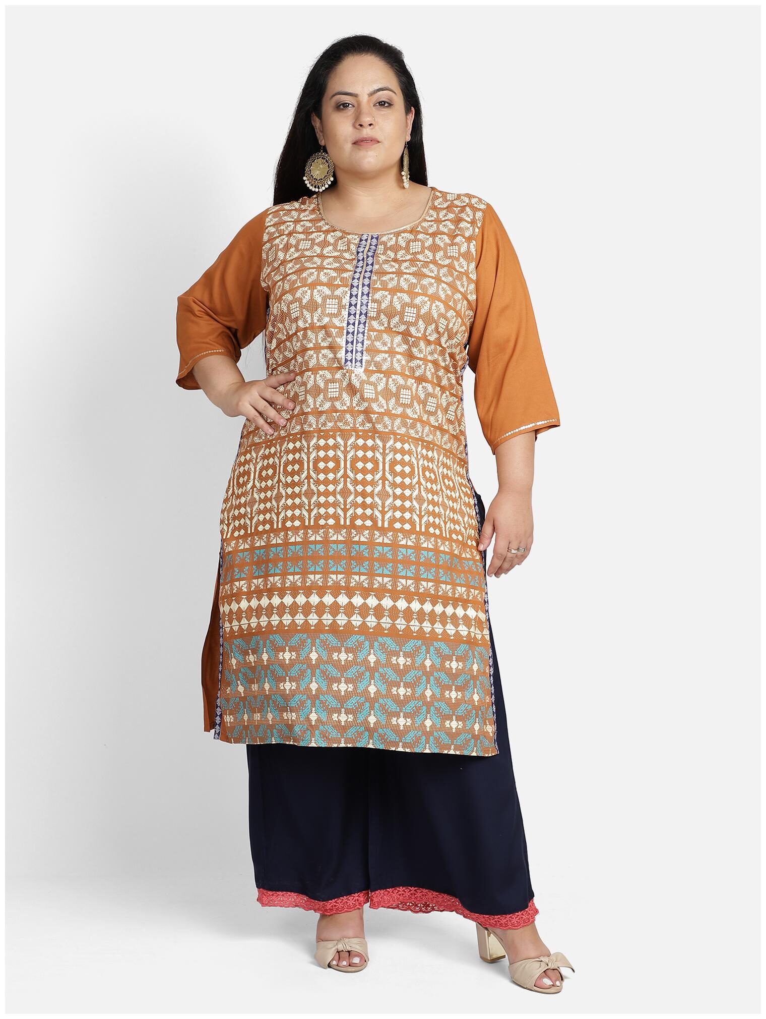 

Bani Women Women Brown Printed Straight Kurti