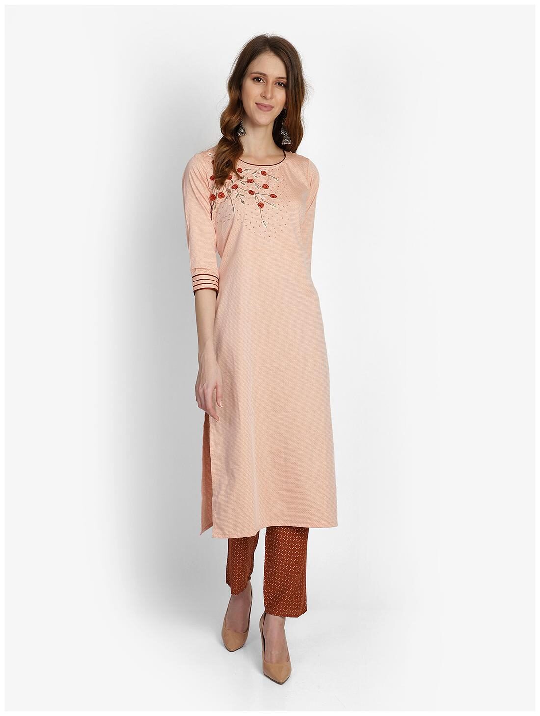

Bani Women Women Peach Floral Straight Kurta With Pants
