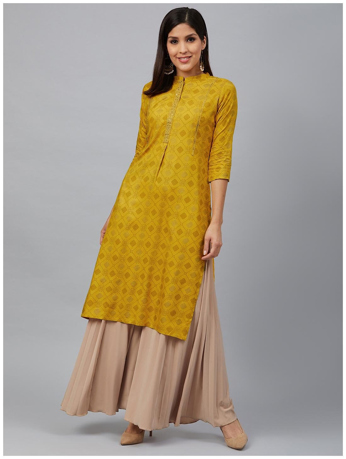 

Bani Women Women Mustard Checkered Straight Kurti
