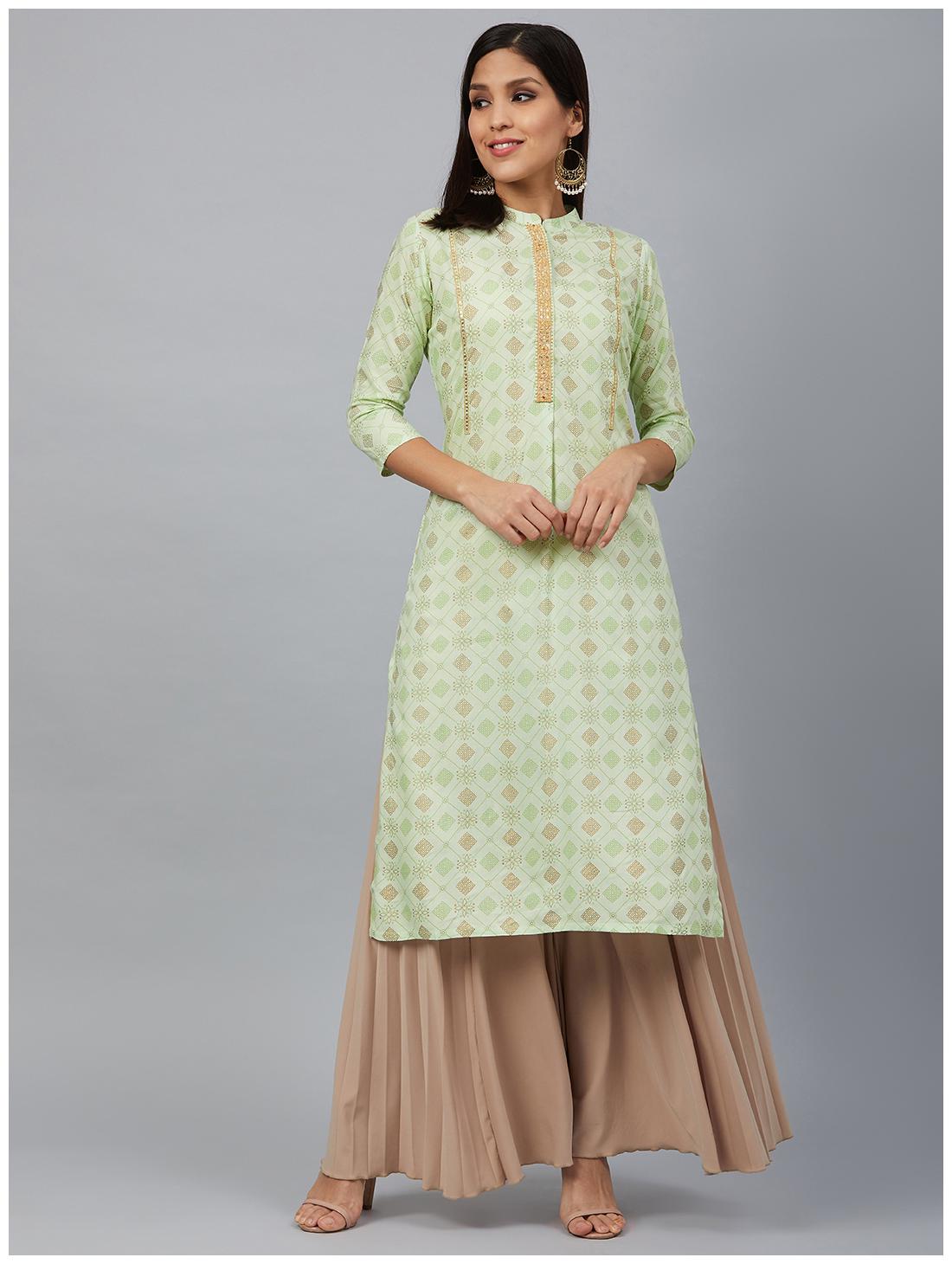 

Bani Women Women Green Checkered Straight Kurti