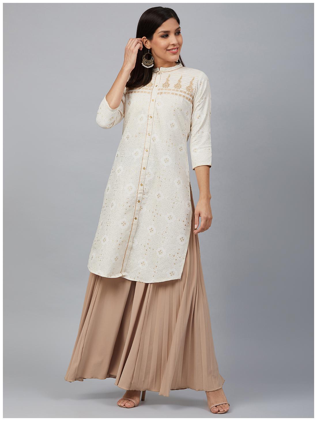 

Bani Women Women Cream Floral Straight Kurti