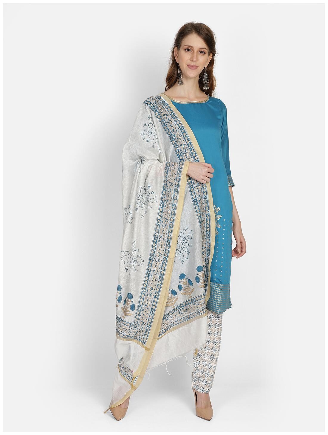 

Bani Women Women Blue Floral Straight Kurta With Pants And Dupatta