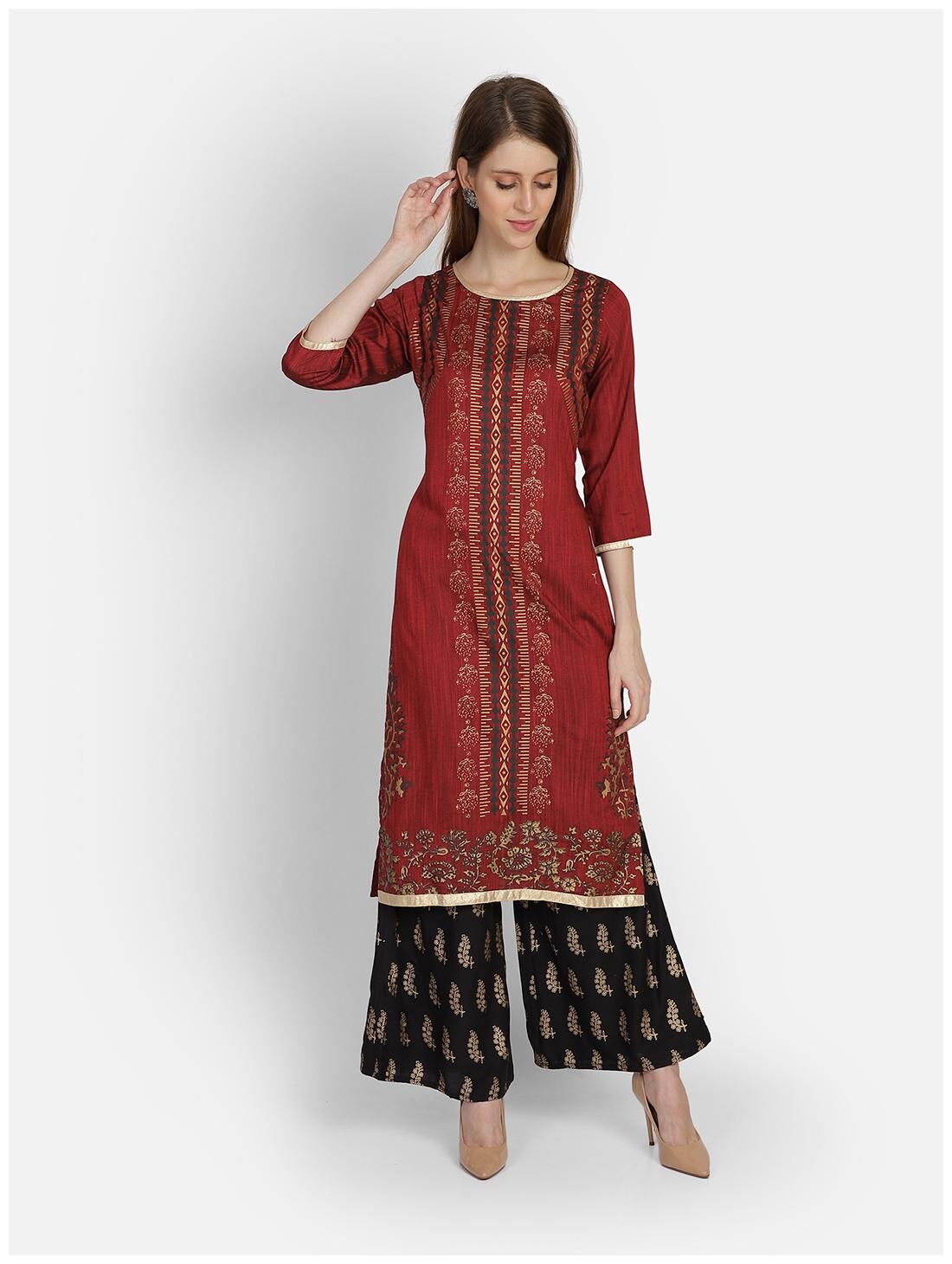 

Bani Women Women Maroon Floral Straight Kurta With Palazzo