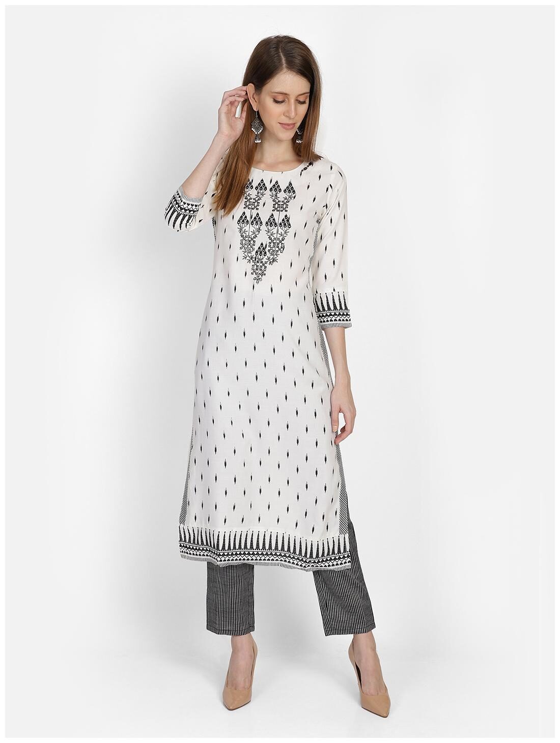 

Bani Women Women Viscose Rayon Embroidered Black White Kurta With Pants