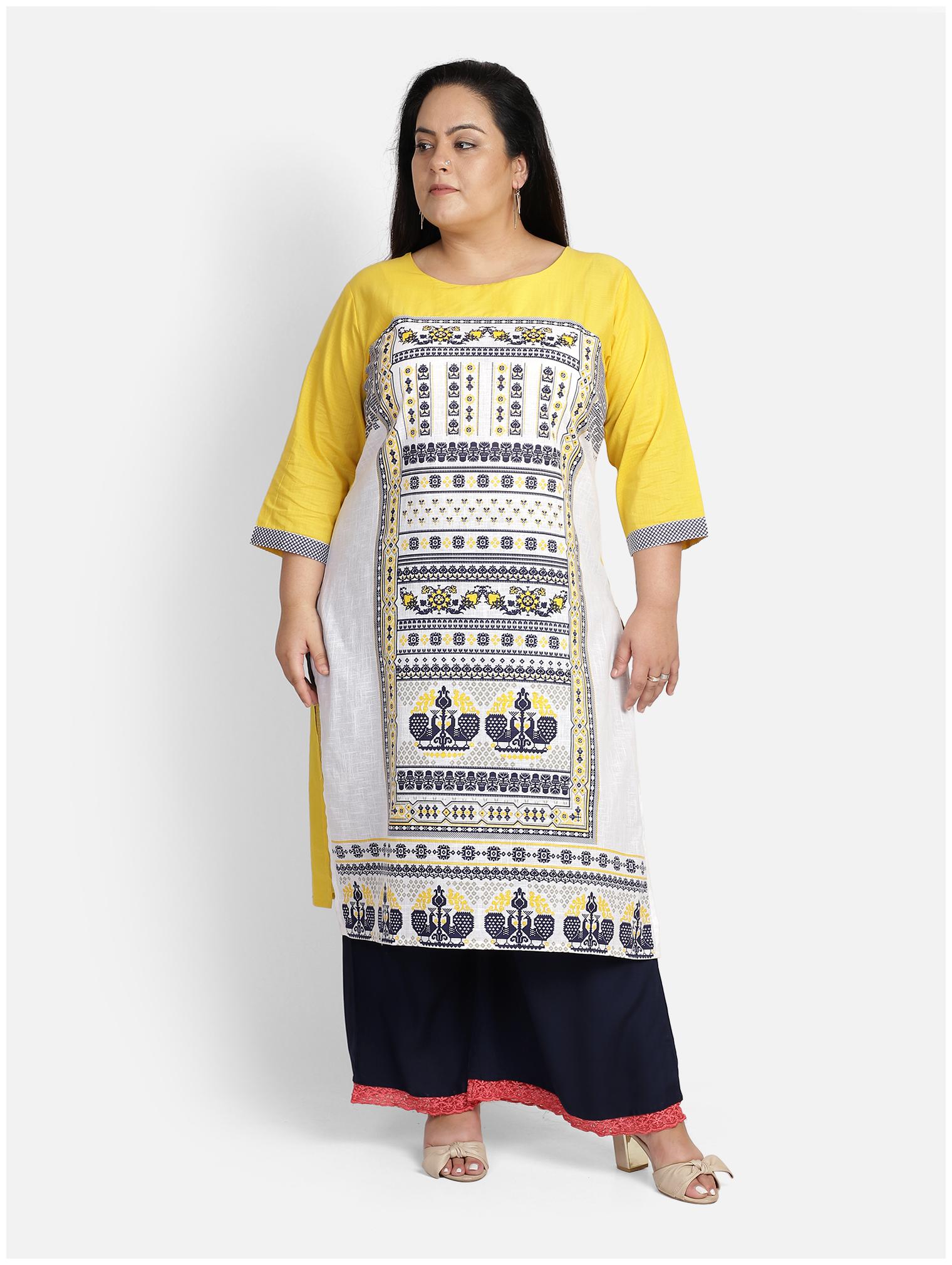 

Bani Women Women Yellow White Printed Straight Kurti