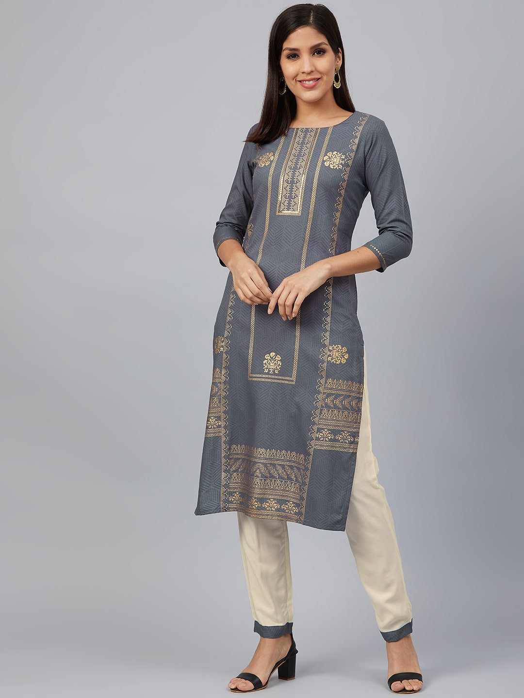 

Bani Women Women Grey Floral Straight Kurta With Pants