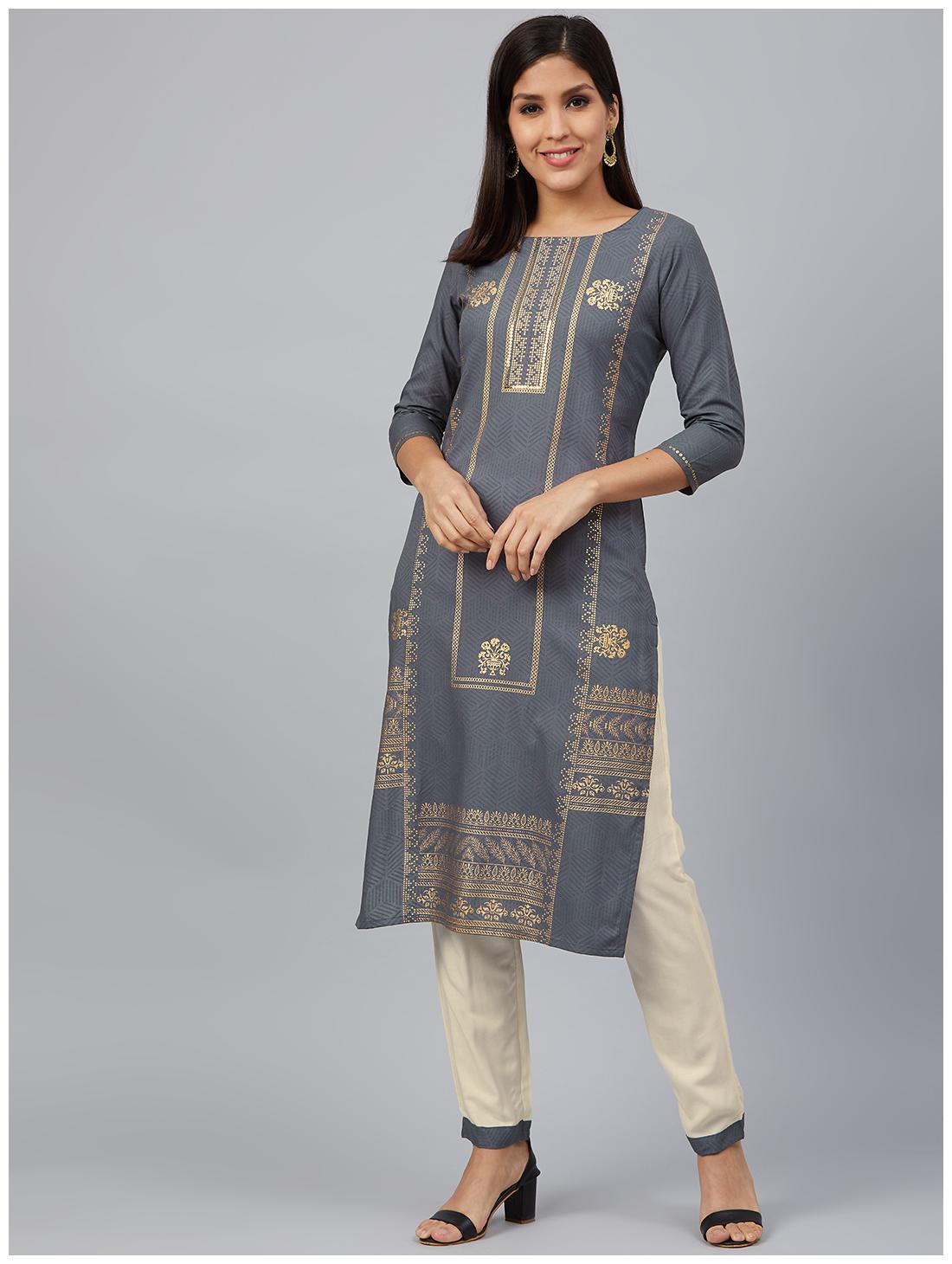 

Bani Women Women Grey Floral Straight Kurta With Pants