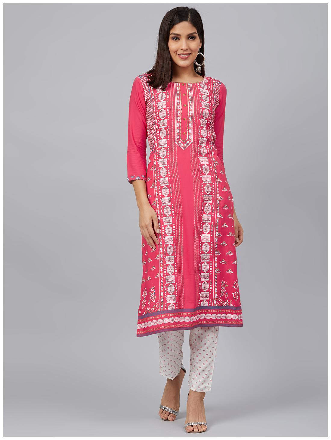 

Bani Women Women Pink Floral Straight Kurta With Pants