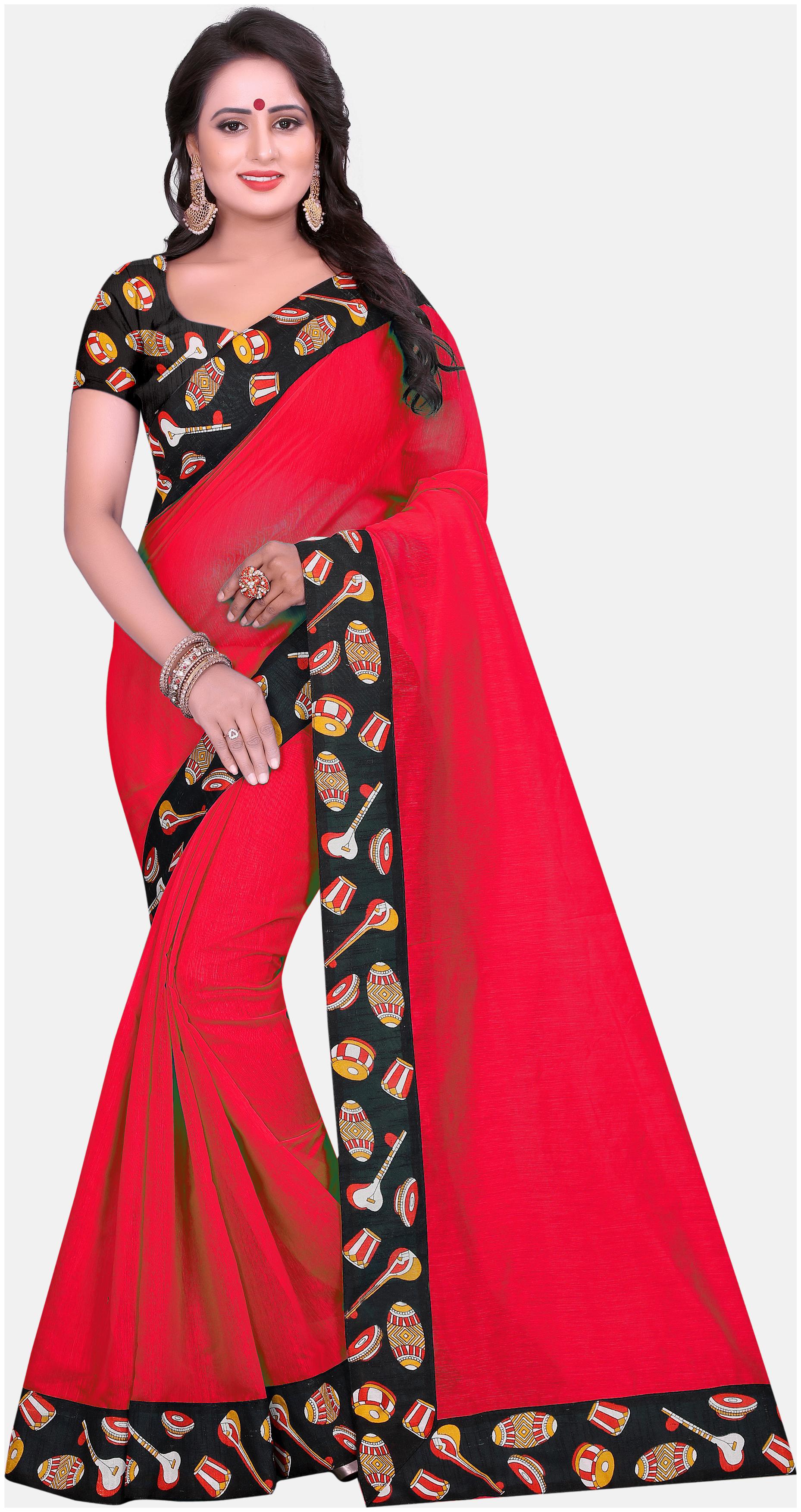 

Bansidhar Fabrics Cotton Universal Lace Work Saree -Red