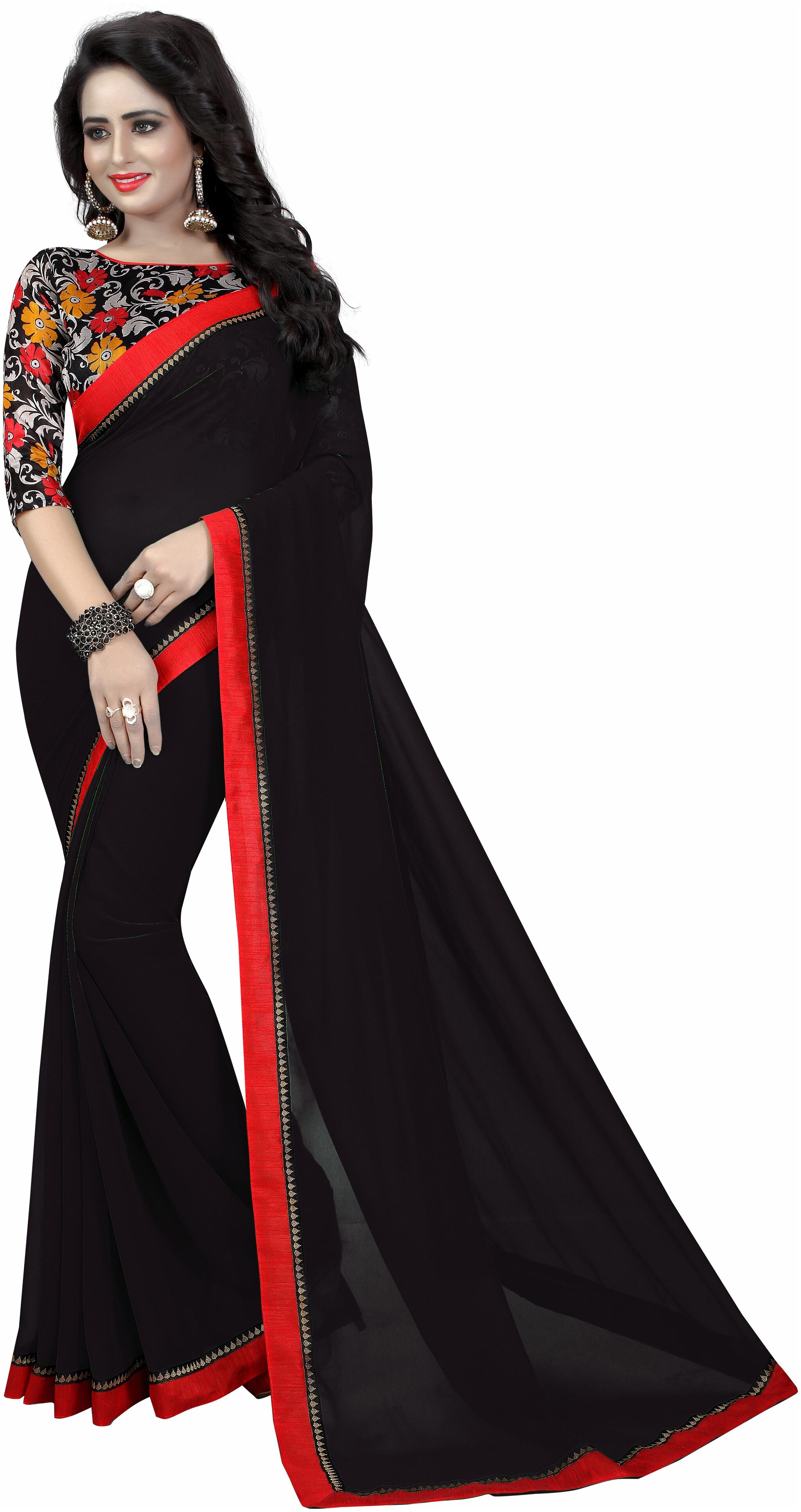 

Bansidhar Black Solid Universal Regular Saree With blouse