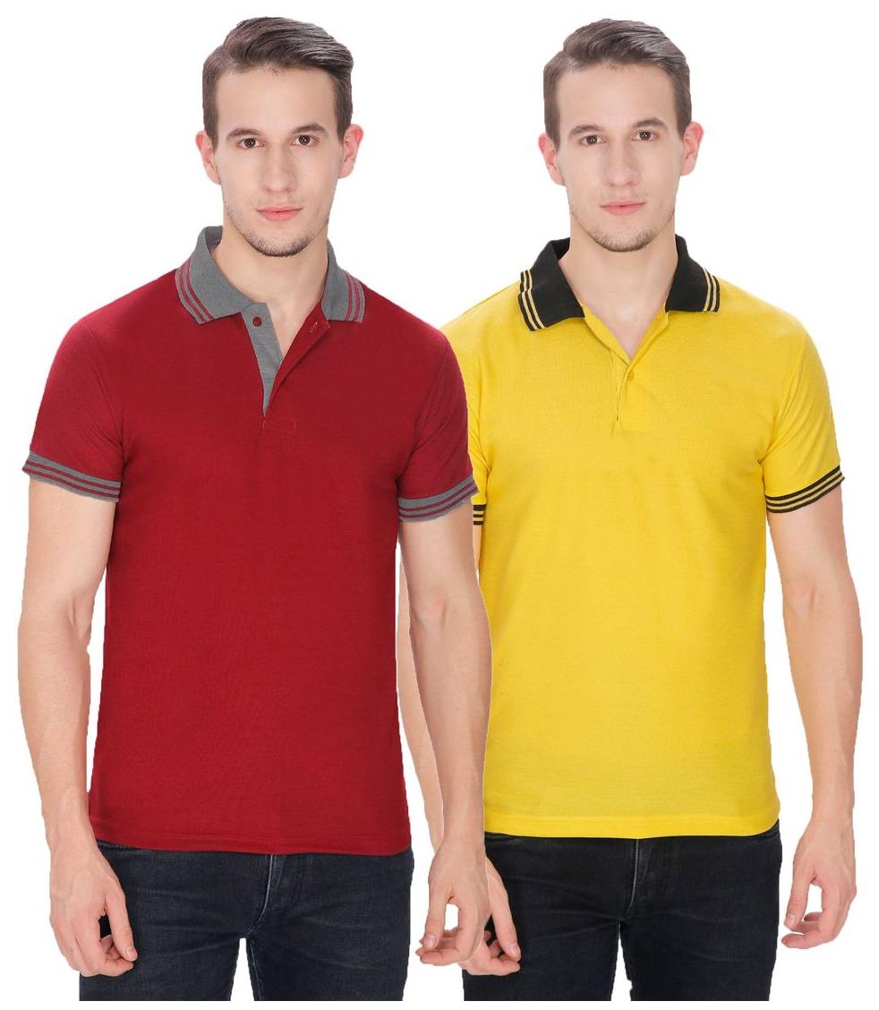 

Baremoda Men s Polo T Shirt Maroon Yellow Combo Pack of 2