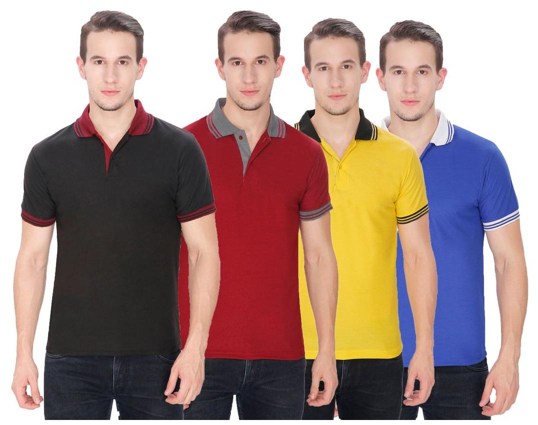 

Baremoda Men s Polo T Shirt Black Maroon Yellow Blue Combo Pack of 4