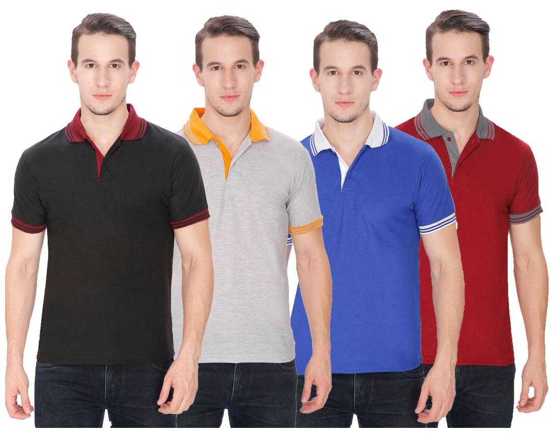 

Baremoda Men s Polo T Shirt Black Maroon Grey Blue And Maroon Combo Pack of 4