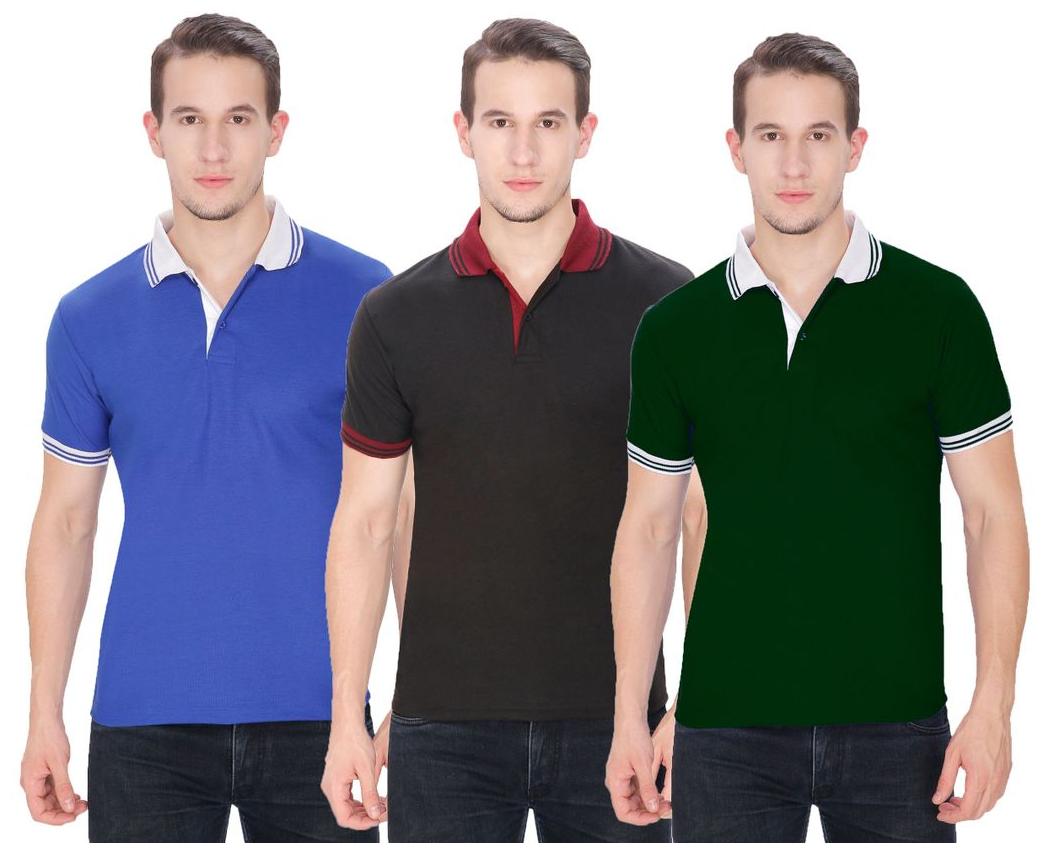 

Baremoda Men s Polo T Shirt Blue Black Olive Combo Pack of 3