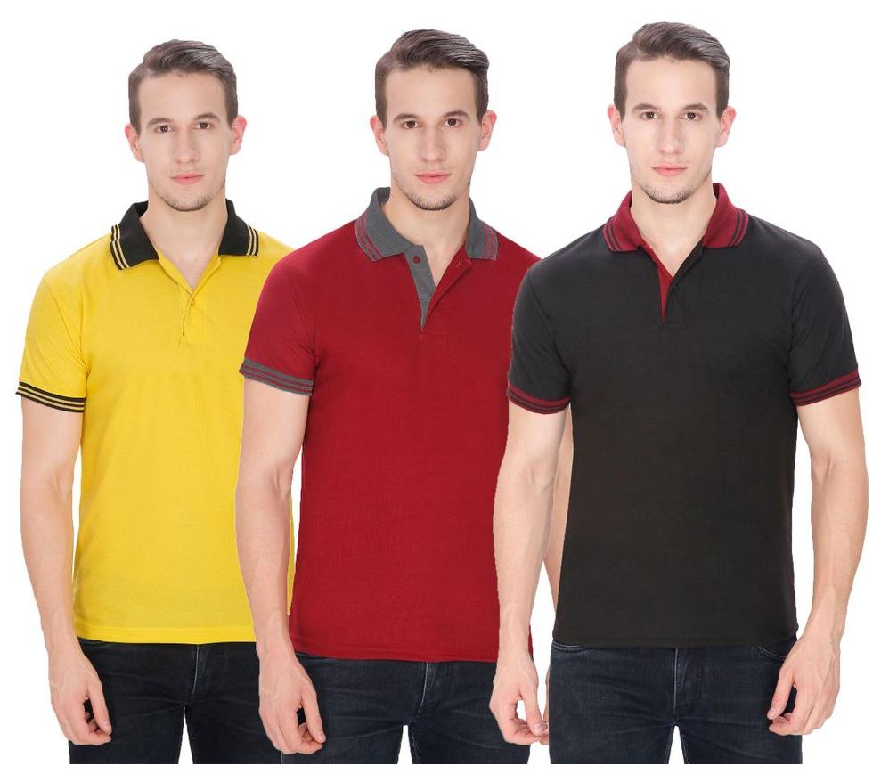 

Baremoda Men s Polo T Shirt Yellow Maroon Black Combo Pack of 3
