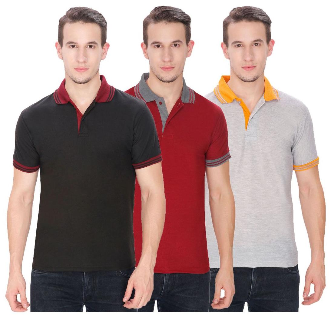 

Baremoda Men Multi Regular fit Cotton Polo collar T-Shirt - Pack Of 3