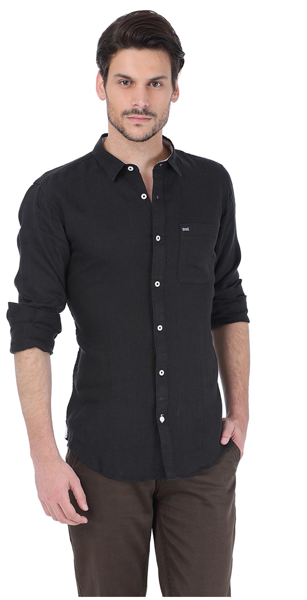 

BASICS Men Black Solid Slim Fit Casual Shirt