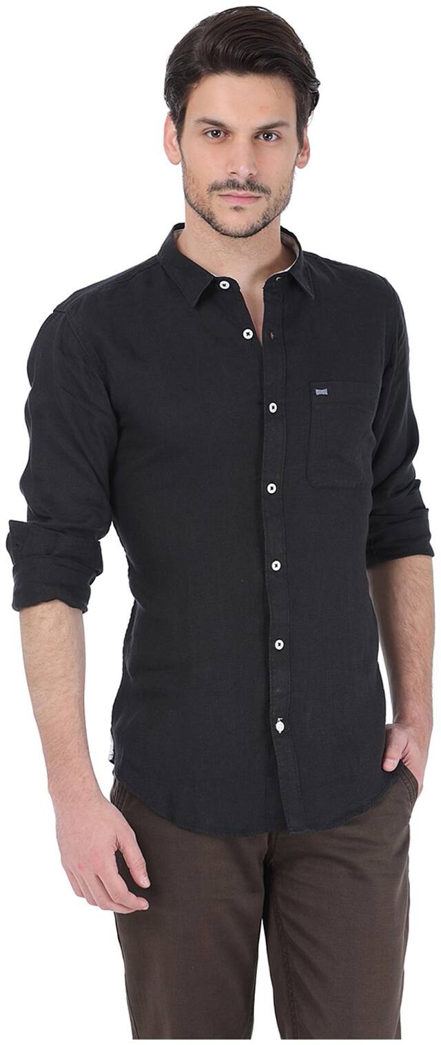 BASICS Men Black Solid Slim Fit Casual Shirt