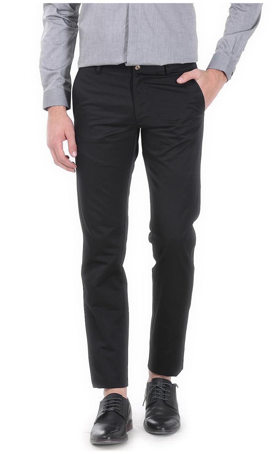 

BASICS Men Black Solid Tapered fit Regular trousers