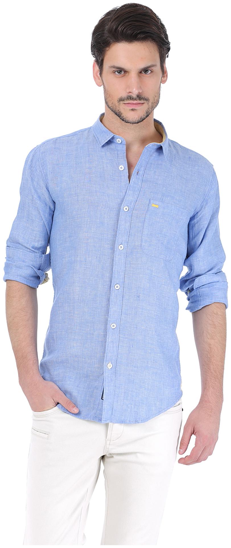 

BASICS Men Blue Solid Slim Fit Casual Shirt