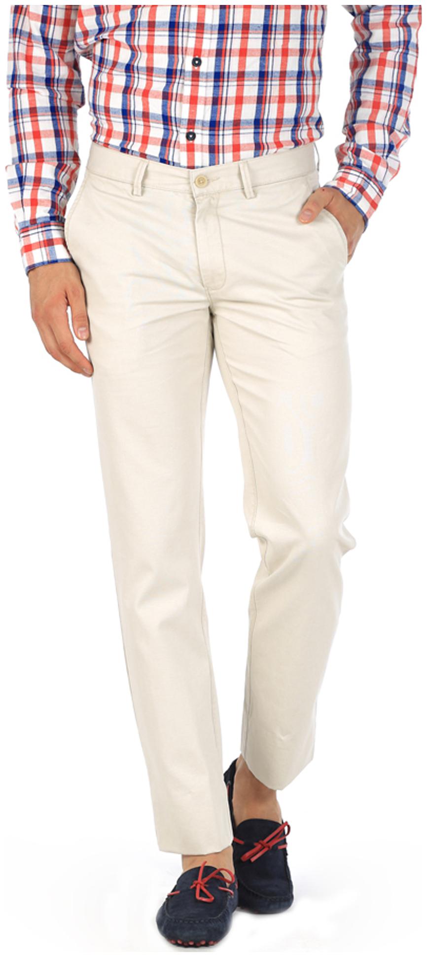 

Basics Brown Striped Cotton Narrow Fit Casual Trouser