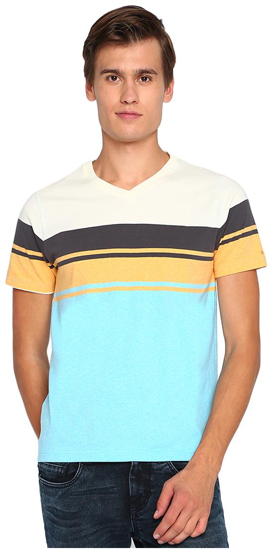 

BASICS Casual Striped Aqua 100 Cotton Muscle T Shirt
