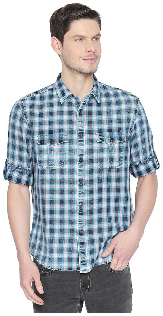 

BASICS Men Blue Checked Slim Fit Casual Shirt