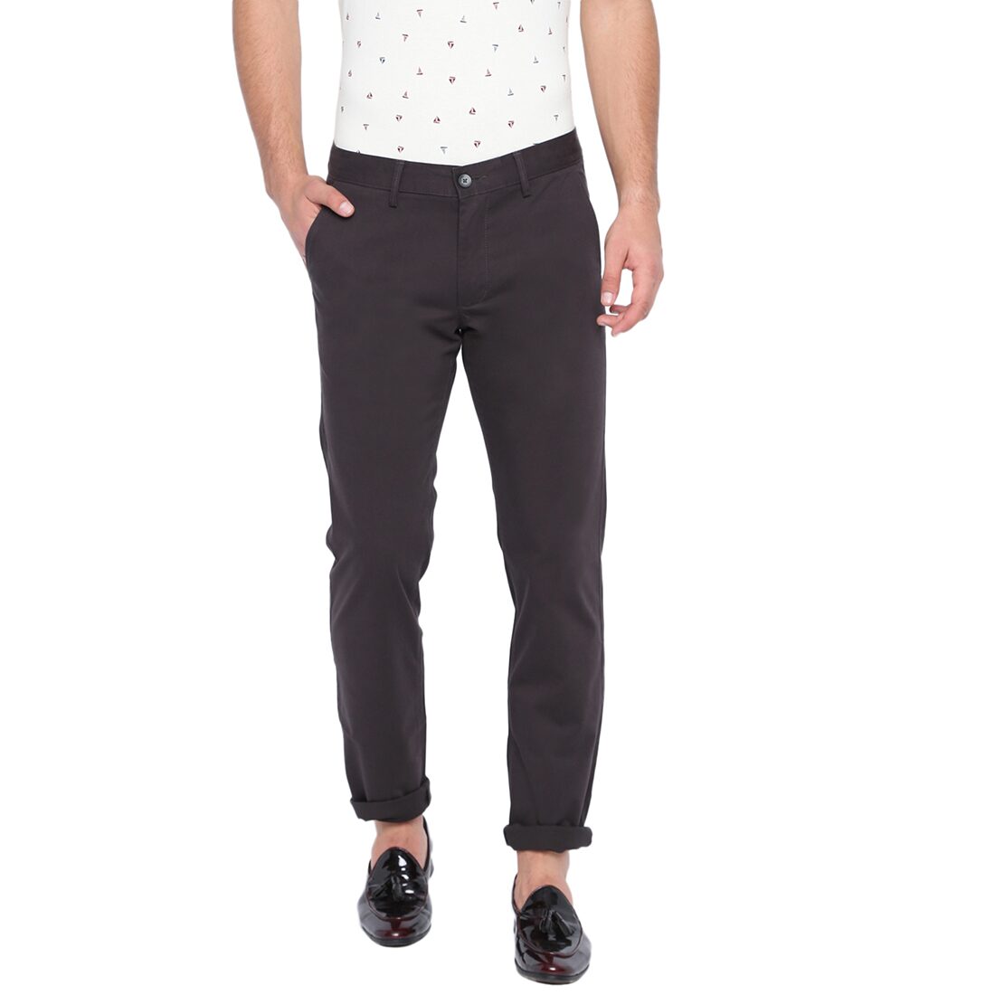

BASICS Men Grey Solid Slim fit Regular trousers