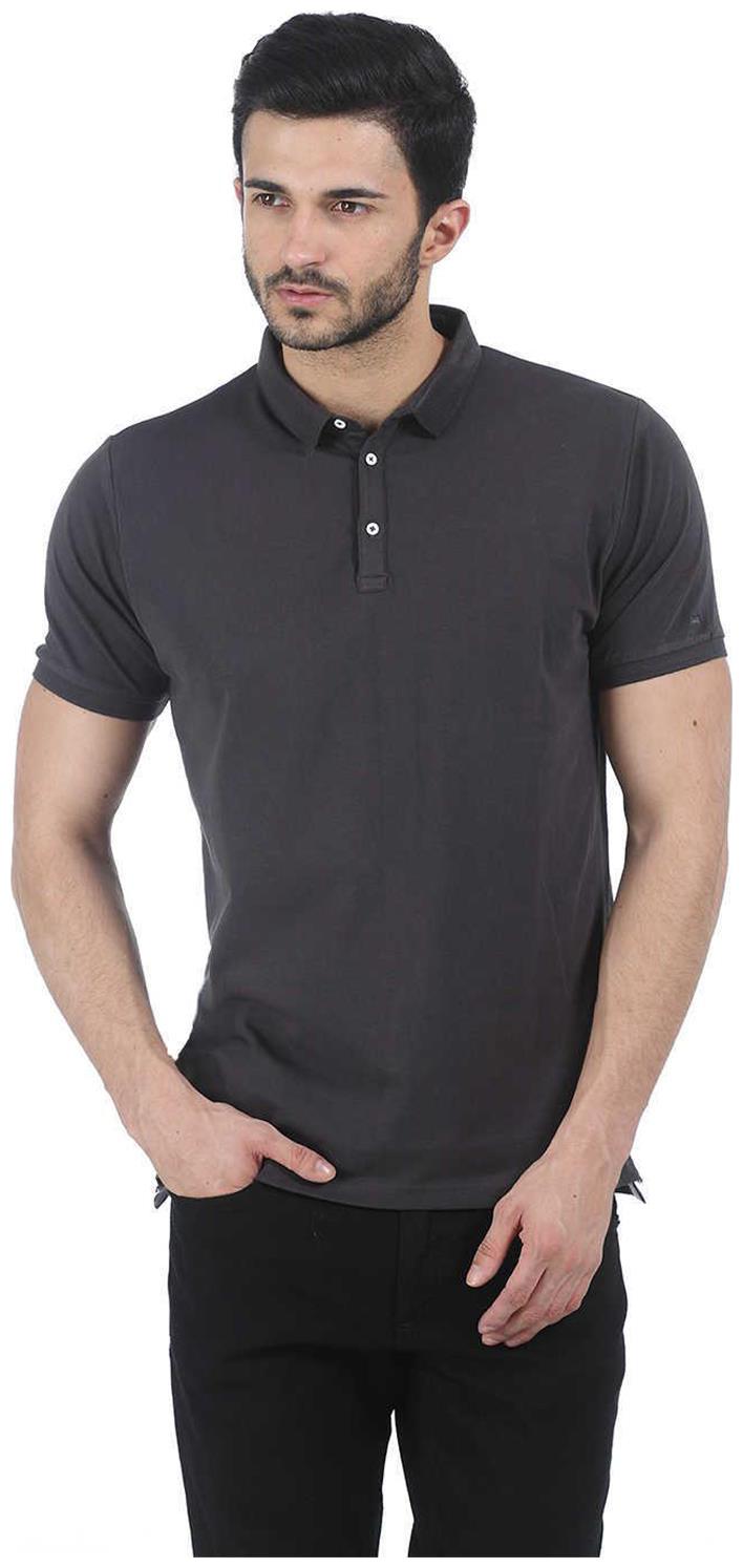 

Basics CASUAL PLAIN DARK GREY COTTON ELASTANE MUSCLE T SHIRT