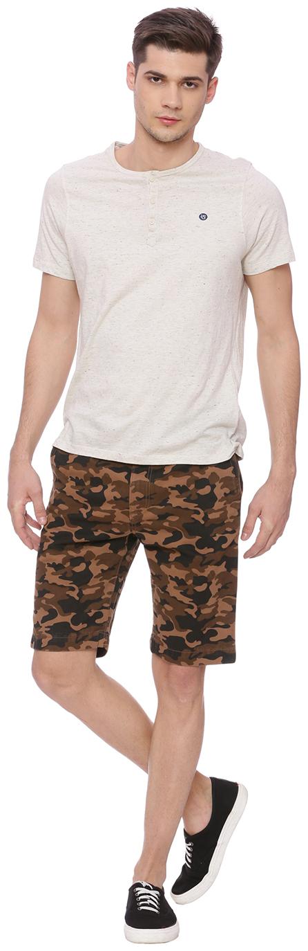 

BASICS CASUAL PRINTED KHAKI 100 COTTON COMFORT SHORTS