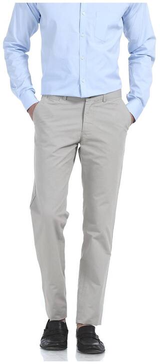 BASICS Men Solid Slim Fit Formal Trouser - Grey